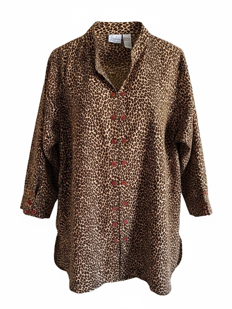 Jaclyn Smith Women's Animal Print Button Down Blouse Plus Size 22w Brown Top